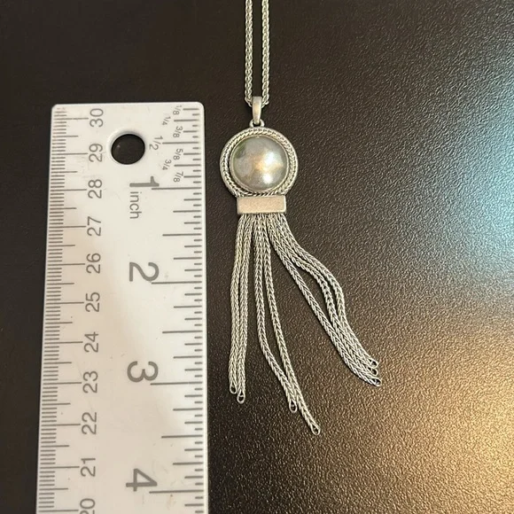 Adjustable length Lucky Brand Chain Necklace with Fringe #141. Silver tone - Picture 5 of 5